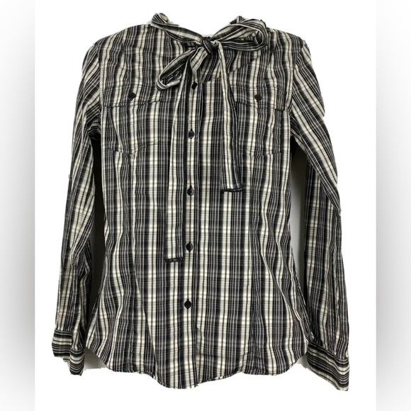 Country Road Tops - Country Road Women’s Blouse Top Long Sleeve Plaid Gingham Tie Neck Size XS 6